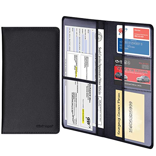 Wisdompro Car Document Holder Organiser, PU Leather Vehicle Insurance and Registration Holders Wallet Case for ID Card, Driving Licence, Key Contact Information Cards - color: Black