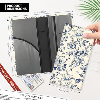 Leather Car Registration and Insurance Card Holder, Cute Car Accessories Vehicle Glove Box Car Organizer for Documents, Cards, License Beautiful Boho Flowers - color: Beautiful Boho Flowers