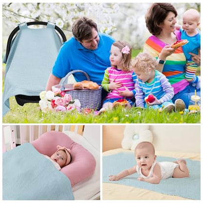 SERAPHY 100% Muslin Cotton Car Seat Cover Baby, Universal Carseat Covers, Breathable Baby Car Seat Canopy for Boys Girls, Soft Infant Car Seat Cover for Summer —Blue - color: Blue
