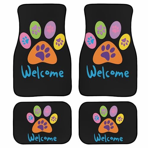 Universal Fit Car Floor Mats Set of 4Pcs, Colored Paw Prints All-Weather Front Rear Car Carpet Mats, Non-Slip Car Floor Mat Car Accessories for Automotive Trucks SUV Sedans Vans - color: Colored Paw Prints