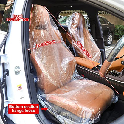 250 Pcs Disposable Car Seat Covers Clear Plastic Car Seat Covers Protector Includes Wheel Covers, Gear Selector Covers and Handbrake Cover for Auto Truck Bus Accessories