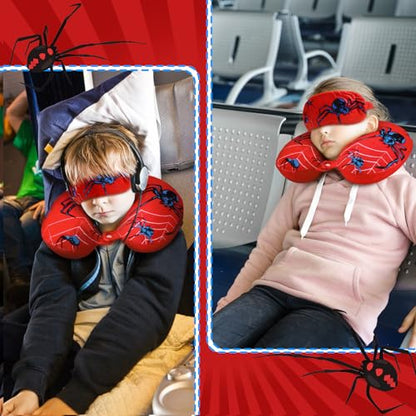 2 Pcs Spider Travel Pillow with Sleep Eye Mask, U Shaped Memory Foam Headrest & Neck Pillow with Washable Cover, Soft Neck Head Support Travel Accessories for Airplane Car Train Bus Trips - style: Spider