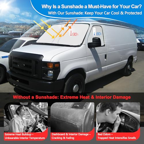 Front Side Window Sun Shade for 1996-2025 Chevy Express Cargo Van Accessories, Foldable Window Sunshade Sun Visor Protector, Side Window Shades Sun Shield Blocks UV Rays Heat, Pack of 2 - size: Silver & Black-Fit 1996-2025 Chevy Express Window