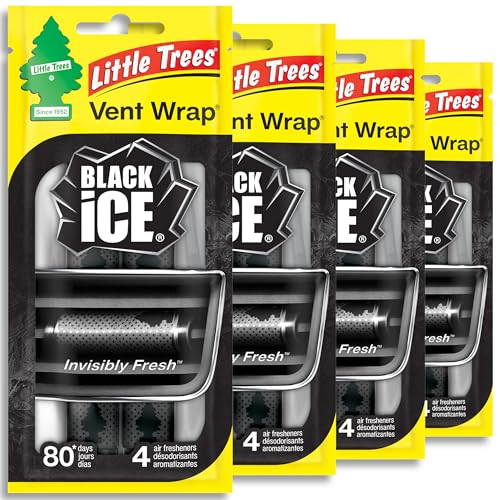 LITTLE TREES Car Air Freshener | Vent Wrap Provides Long Lasting Scent, Invisibly Fresh | 16 Air Fresheners | Black Ice - color: Black Ice, size: 4 Count (Pack of 1)