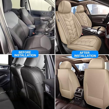 Seat Covers Fit for Nissan Pathfinder 2011-2024 2025 2026 2PCS Front Car Seat Covers Faux Leather Seat Cushion Waterproof Auto Protectors(Beige)-2 Front Seat Covers