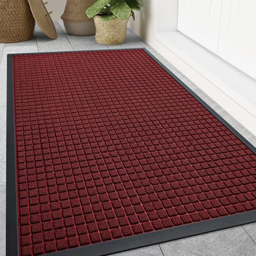 Smiry Front Door Mat Outside Entrance, Heavy Duty Natural Rubber Doormat, Non Slip, Trap Dirt and Moisture, Easy Clean, Low Profile Welcome Floor Mats for Indoor Outdoor Entry, 47x32 Inch, Red - color: Red, size: 47" X 32"