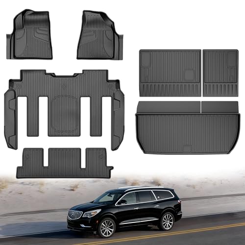 Floor Mats Fit for 2008-2017 Buick Enclave 7-Seat (Only for 2nd Row Bucket Seats Models) Custom Fit All Weather TPE Floor Mats and Cargo Liner with Backrest Mat for Buick Enclave Accessories, Black - style: (2) 2008-2018 Enclave | Floor Mats & Cargo Mat &