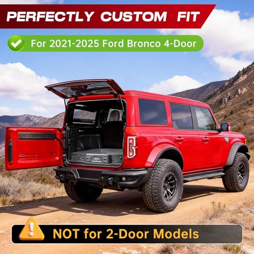 MagicBox Car Trunk Organizer for 2021-2025 Ford Bronco 4-Door, Heavy-Duty PE Storage Drawer with Hidden Lock, Fold-Flat SUV Sleeping Platform & Cargo Management System