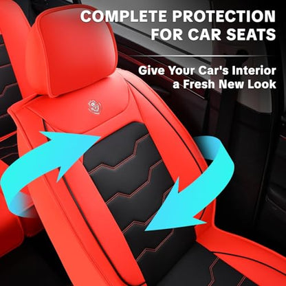 Red Car Seat Covers for Suvs, Sedans, and Pickup Trucks Protect and Upgrade Your Vehicle's Interior Waterproof Leather 5-Piece Complete Set Compatible with Airbags Easy to Install and Clean - color: Red & Black