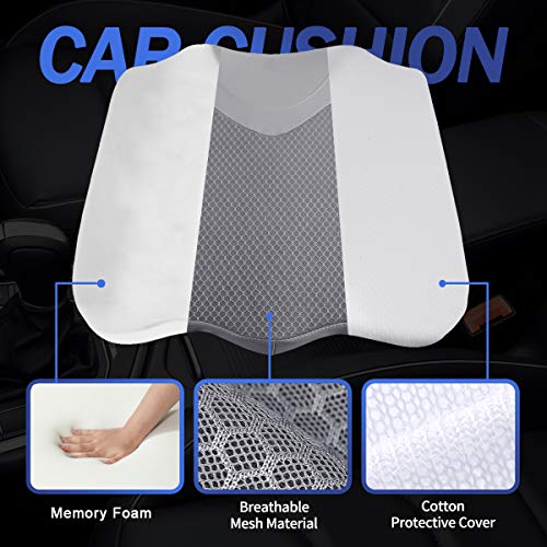 Car Seat Cushion, Comfortable Memory Foam Cushion for Driving, Auto Heightening Wedge Cushion for Sciatica Tailbone Pain Relief (Gray)