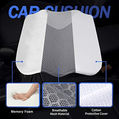 Car Seat Cushion, Comfortable Memory Foam Cushion for Driving, Auto Heightening Wedge Cushion for Sciatica Tailbone Pain Relief (Gray)