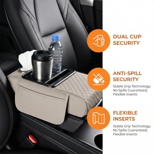 Car Center Console Armrest Pillow, 5-in-1 Armrest Box Cover with Cup Phone Holder & Storage Pocket Tissue Box, Multifunctional Auto Middle Console Arm Rest Protector, Universal Fit (White) - color: White