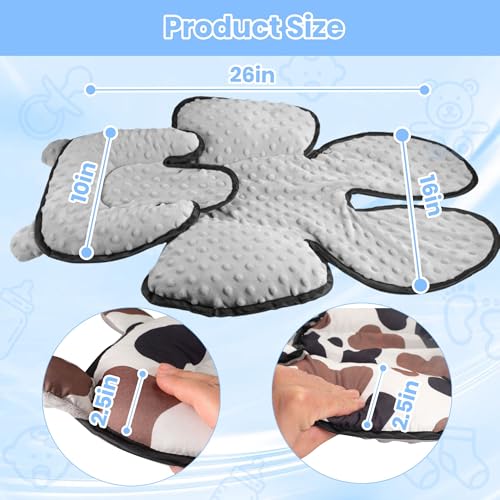 3in1 Baby Car Seat Head Body Support,Soft Breathable Infant Car Seat Insert Newborn Boy Girl,Reversible Cotton-Minnky Carseat Head Support Pillow Cushion for Infant Stroller,Swing,Bouncer(Grey)