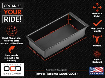 Center Console Organizer Tray for Toyota Tacoma (2005-2015) and (2016-2023) - Made in USA - SLX133 - size: 2005-2015, style: Tray