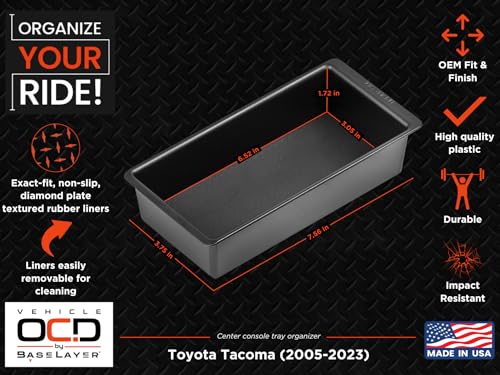 Vehicle OCD - Center Console Organizer Tray for Toyota Tacoma (2005-2015) and (2016-2023) - Made in USA - SLX133 - size: 2005-2015, style: Tray