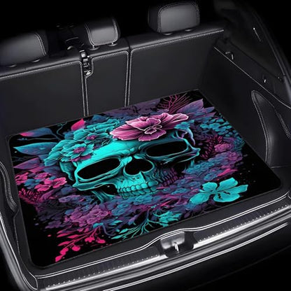Universal Car Trunk Mat, All Weather Trunk Protection Cargo Liner, Stylish Vehicle Interior Accessories, Durable Cargo Mat Rear Trunk Line Suitable for Most Car (Blue Skull, 29" x 39") - color: Blue Skull