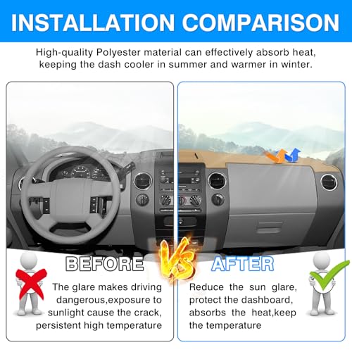 Autorder Beige Dashboard Cover Mat for Ford F150 F-150 2004-2008 Accessories Dash Cover Upgrade Polyester Dash Mat Sunshade Glare UV Rays Protector - size: 2004-2008 F150 (Beige)