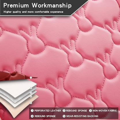 INZU Cute Cartoon Rabbit Comfortable Car Seat Covers with Waterproof PU Leather Suitable for Most 5 Seats Cars SUV and Pick-up Truck Universal Fit Set (Pink) - color: Pink