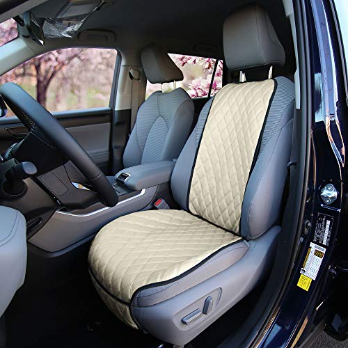 FH Group Car Seat Cushion – Faux Leather Single Front Seat Cover with Front Pockets, Airbag Compatible, Universal Fit Car Seat Cushion for Driver or Passenger Seat, SUV, Truck, Sedan & Van – Beige - color: Beige, style: Front Set