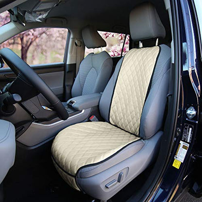 FH Group Car Seat Cushion – Faux Leather Single Front Seat Cover with Front Pockets, Airbag Compatible, Universal Fit Car Seat Cushion for Driver or Passenger Seat, SUV, Truck, Sedan & Van – Beige - color: Beige, style: Front Set