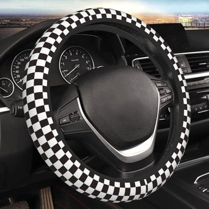 Black and White Checkered Racing Flag Checkerboard Square Grid Car Steering Wheel Cover,Non-Slip Neoprene-Sweat Car Accessories,Universal 15 Inch Fit Auto, Vans Trucks,Suvs, Truck - color: Black And White Checkered