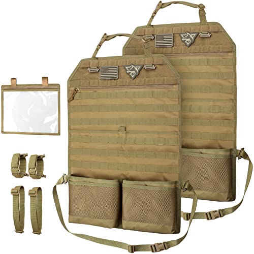WYNEX Car Seat Organizer, Molle Backseat Cover Organizer Protector with Sling Rack, Visual Pocket and Patch, Universal Vehicle Fits for F150, Jeeps, Pickups & Trucks for Road Trips (2 Packs) - color: Khaki - 2 packs