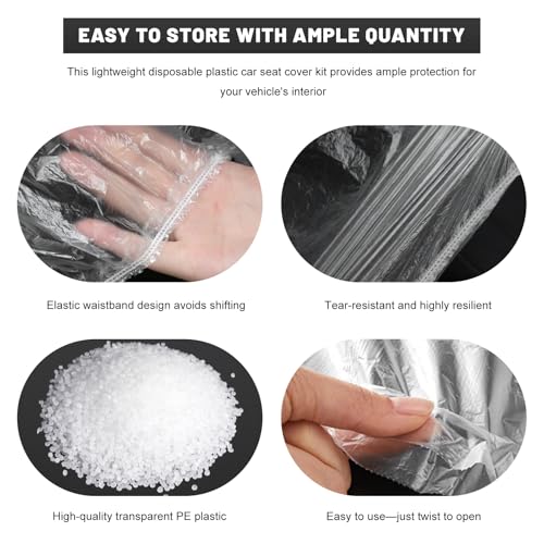 250PCS Disposable Car Protective Covers Set, Clear Plastic Seat Protectors w/Steering Wheel, Gear Shift & Handbrake Covers, Transparent Seat Cover for Car Truck Bus Airplane - color: 250 PCS