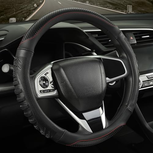 3D Steering Wheel Cover Great Grip with 3D Honeycomb Hole, Anti-Slip Sporty Design, Large 16 inch for F150 F250 F350 Model S X Ram 4Runner Tacoma Tundra Range Rover(All Black) - color: All Black, size: Round-Large[15.5''-16'']