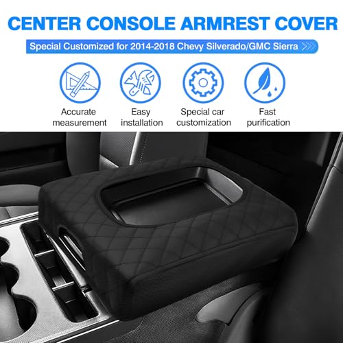 Autorder Center Console Cover for 2014-2018 Chevy Silverado/GMC Sierra Accessories Armrest Cover Anti-Scratch Middle Console Pad Leather Armrest Protector(ONLY for Split Bench Seat Console) - size: 14-18 Chevy Silverado Split Bench Seat