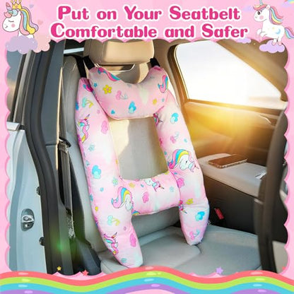 Chunful H-Shape Car Seat Pillow for Kids Car Travel Pillow for Kid Children Vehicle Sleeping Head Support Back Seat Adjustable Head Neck and Shoulder Support for Long Trips Sleeping (Unicorn)
