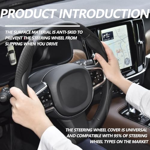 2pcs Universal Fit Carbon Fiber Steering Wheel Cover, Anti-Skid Steering Wheel Cover/Segmented Steering Wheel Protector/Car Interior Accessories (Black) - color: black