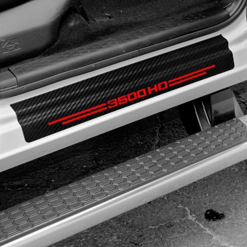 4 Pcs Carbon Fiber Car Door Sill Scuff Plate Auto Door Entry Guard Scratch Shield for GMC Sierra 3500HD Chevrolet Silverado 3500 HDAuto Accessories (Red, 3500HD) - color: Red, size: 3500HD