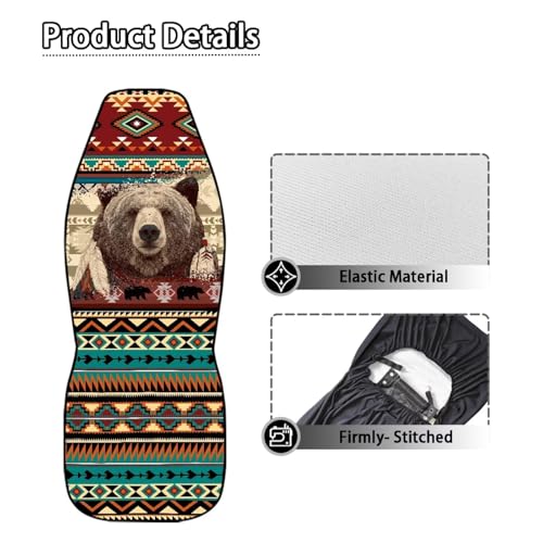 Dreaweet Native American Bear Seat Covers for Cars SUV Trucks 2 Piece Washable Universal Car Seat Cover Front Seats Only Easy to Install Carseat Cover Protection - color: Bear Native American