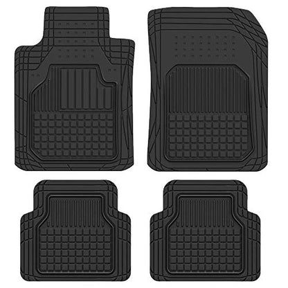 BDK 4-Piece FlexGrid Rubber Floor Mats for Cars Trucks SUVs Vans, Trim-to-Fit Heavy Duty Weatherproof Waterproof Square Grid Deep Dish Ridges Protection Front Rear