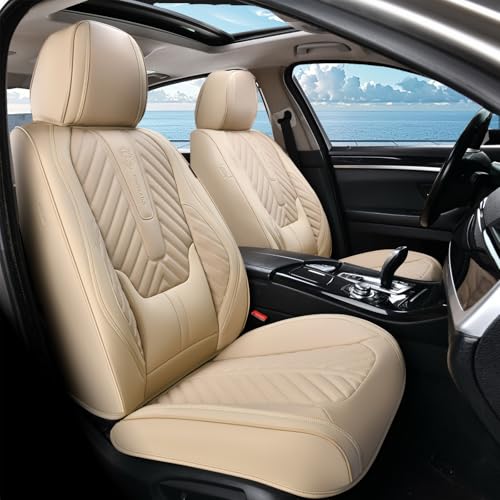 Coverado Seat Covers, Front Car Seat Covers, Waterproof Seat Covers, Car Seat Covers Front Seats, Leather Seat Covers for Cars, Car Seat Protector Universal Fit Most Cars(Beige) - color: Beige, size: Front