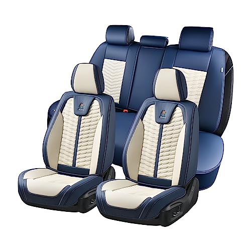 FLORICH Seat Covers for Cars, Seat Covers Full Set 5 Seats, Waterproof Leather Car Seat Covers, Front and Rear Seat Covers, Universal Seat Protector Accessories for Most Vehicles-Blue&White - color: Blue&White, size: FullSet