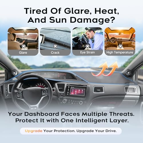 Upgraded Gray Dash Cover for 2012-2015 Honda Civic Accessories,Dashboard Cover Mat Carpet Pad UV Protection Anti-Glare Non-Slip - size: 12-15 Civic Dash Cover(Gray)