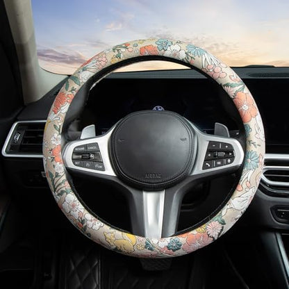 White Rabbit Mushroom Steering Wheel Cover Auto Jacquard Steering Wheel Protector, Anti-Slip, Breathable, Absorbing Sweat, Universal Mushroom Car Accessories 14.5–15 inch,Fit for Most Car, Trucks, SUV - style: White Rabbit Mushroom JQ
