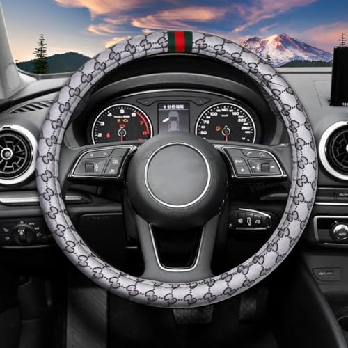 5PCS Steering Wheel Cover, with 2 Headrests, 2 Seat Belt Covers - Universal Fit for 14.5-15" Steering Wheel, Enhances Driving Experience - Perfect for Women (Gray) - color: Gray