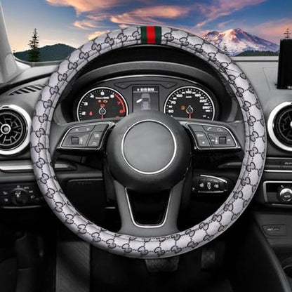5PCS Steering Wheel Cover, with 2 Headrests, 2 Seat Belt Covers - Universal Fit for 14.5-15" Steering Wheel, Enhances Driving Experience - Perfect for Women (Gray) - color: Gray