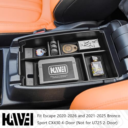Center Console Organizer Tray Compatible with Ford Escape 2020-2026/Bronco Sport 2021-2025 Accessories, Insert Container ABS Secondary Armrest Storage Box (Not for U725 2-Door), Black