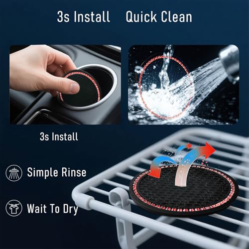 Car Cup Holder Coaster 4 Pack - Non Slip & Shockproof,Flexible PVC Rubber Insert for Car/Truck/SUV/Van (2.75"x0.2") Universal Fit Auto Cup Holders Accessories (Diamond Cup Coaster Red) - color: Diamond Cup Coaster Red