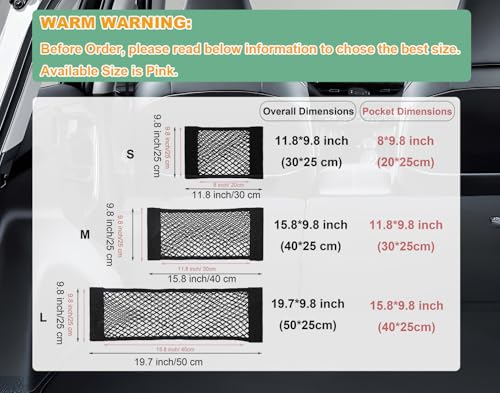 2pcs Cargo Net Car Storage Net - Stretchable Mesh Pocket Net Magic Tape Universal Mesh Car Accessories Interior Organizer (L)