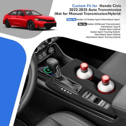 Karltys Center Console Gear Shift Panel Trim Cover, Silicone Gear Shifter Cover for Honda Civic 2022-2026 Auto Transmission, Center Console Cover Cup Holder Insert(No for Manual Transmission/Hybrid)