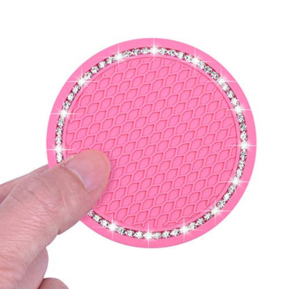Bling Car Coasters, Wisdompro 2 Pack PVC Car Cup Holder Insert Coaster - Anti Slip Universal Vehicle Interior Accessories Crystal Glitter Cup Mats for Women and Men (2.75" Diameter, Pink) - color: Pink