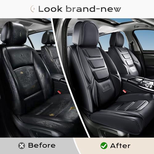 Coverado Car Seat Covers, Front Covers for Cars, Car Seat Cover Front Seats, Automotive Seat Cover, Waterproof, Leather Car Seat Cushion, Universal Interior Covers Seat Protectors for Most Cars Black