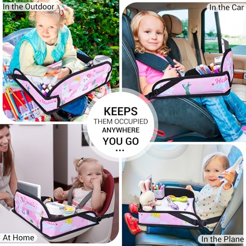 COOLBEBE Kids Travel Tray for Toddler Car Seat, Travel Tray for Airplane, Toddler Car Seat Lap Tray, Carseat Table Tray for Kids Travel Activities (Pink Alpaca) - color: Pink Alpaca