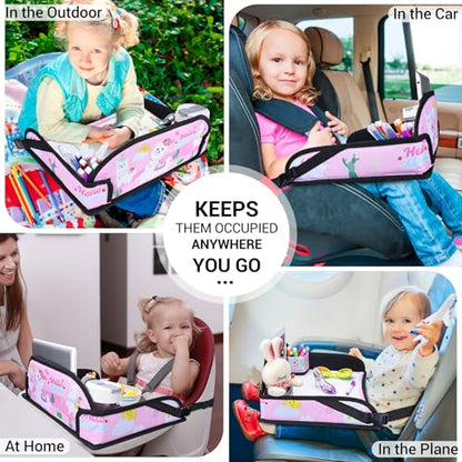 COOLBEBE Kids Travel Tray for Toddler Car Seat, Travel Tray for Airplane, Toddler Car Seat Lap Tray, Carseat Table Tray for Kids Travel Activities (Pink Alpaca) - color: Pink Alpaca