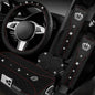 NBTEPEM 6 PCS Bling Car Accessories Set, Leather Steering Wheel Covers Universal 14.5-15 inch, Center Console Cover, Seat Belt Cushion, Cup Holder Coaster (Black) - color: Black