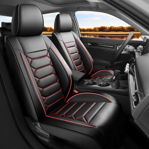 Fit Civic Car Seat Covers Compatible with Honda Civic 2016 2017 2018 2019 2020 2021, LX, EX, EX-L, EX-T, Sport, Sport Touring, Touring, Model-Full Coverage Breathable Leather(2 Front/Black+Red) - color: Front Pair F01 Black&Red, size: 2016-2021 Civic
